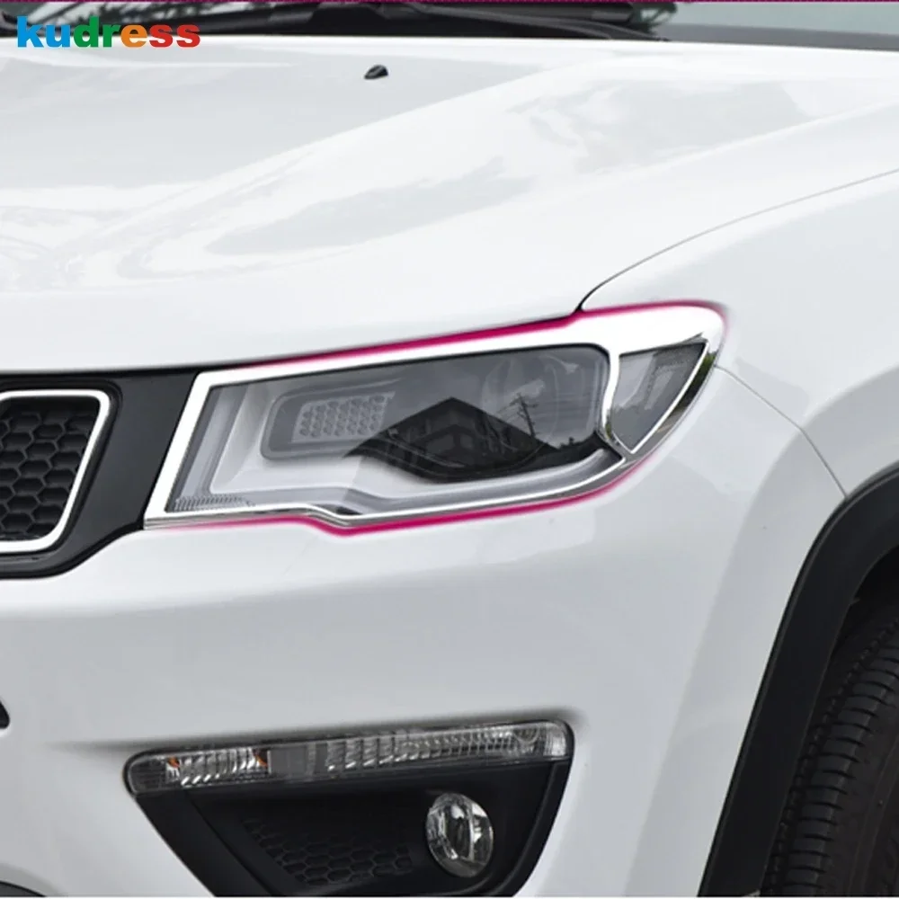 ل جيب البوصلة 2017 2018 2019 2020 2021 كروم سيارة الجبهة رئيس ضوء غطاء المصباح إطار المصباح الزخارف الملحقات الخارجية #2