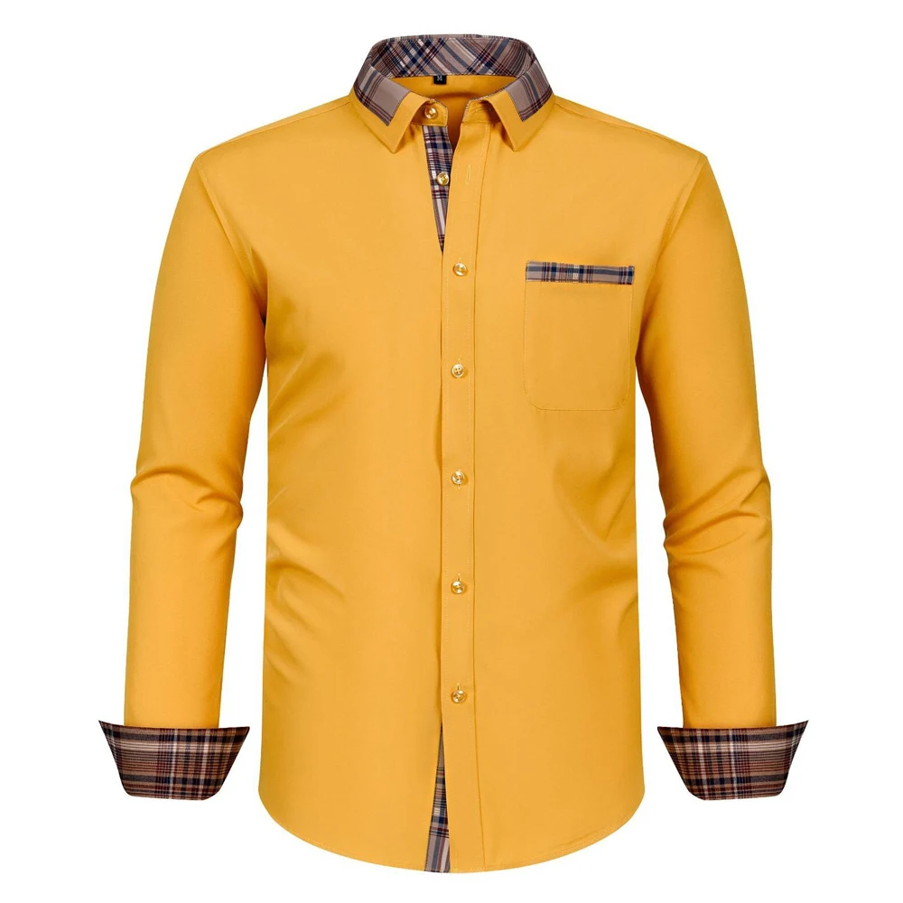 

Men's New Light Luxury Solid Color Simple Business Shirt Hawaiian Vacation Casual Outdoor Long-sleeved Lapel Soft Top for Men