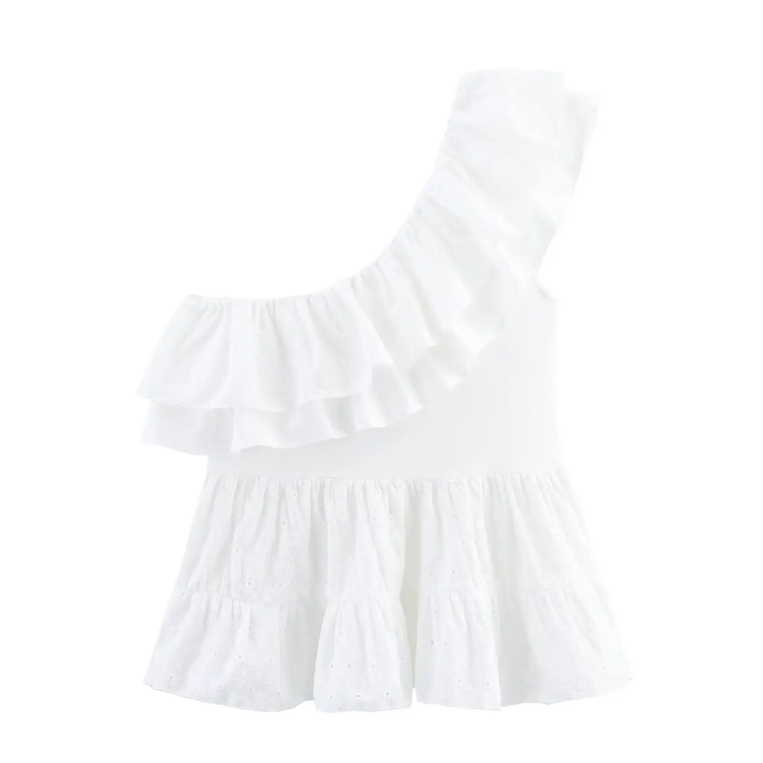 

BSK&TRAF2025 new summer women's casual fashion simple temperament asymmetrical ruffled shoulder sleeveless top
