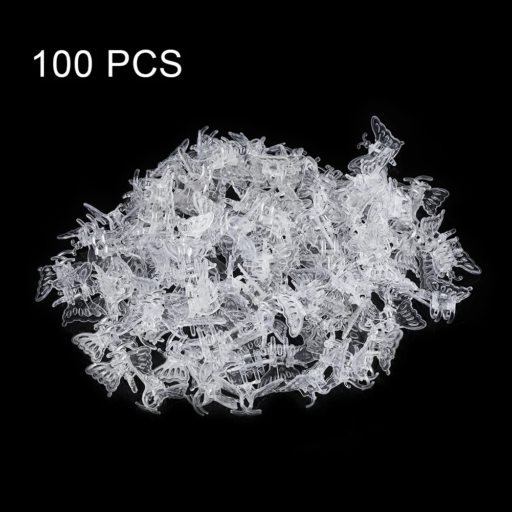 100Pcs Transparent Mini Plant Stem Clips Grow Upright Phalaenopsis Orchid Flower Plastic Stalks Garden Planting Tools