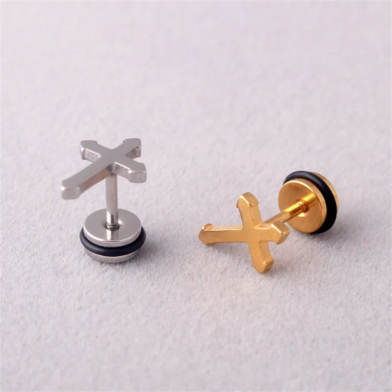 Korean Cross Shape Stud Earrings Anti-Allergy Stainless Steel Fashion Punk Earings For Man Women Lover`S Jewelry Tinny Studs