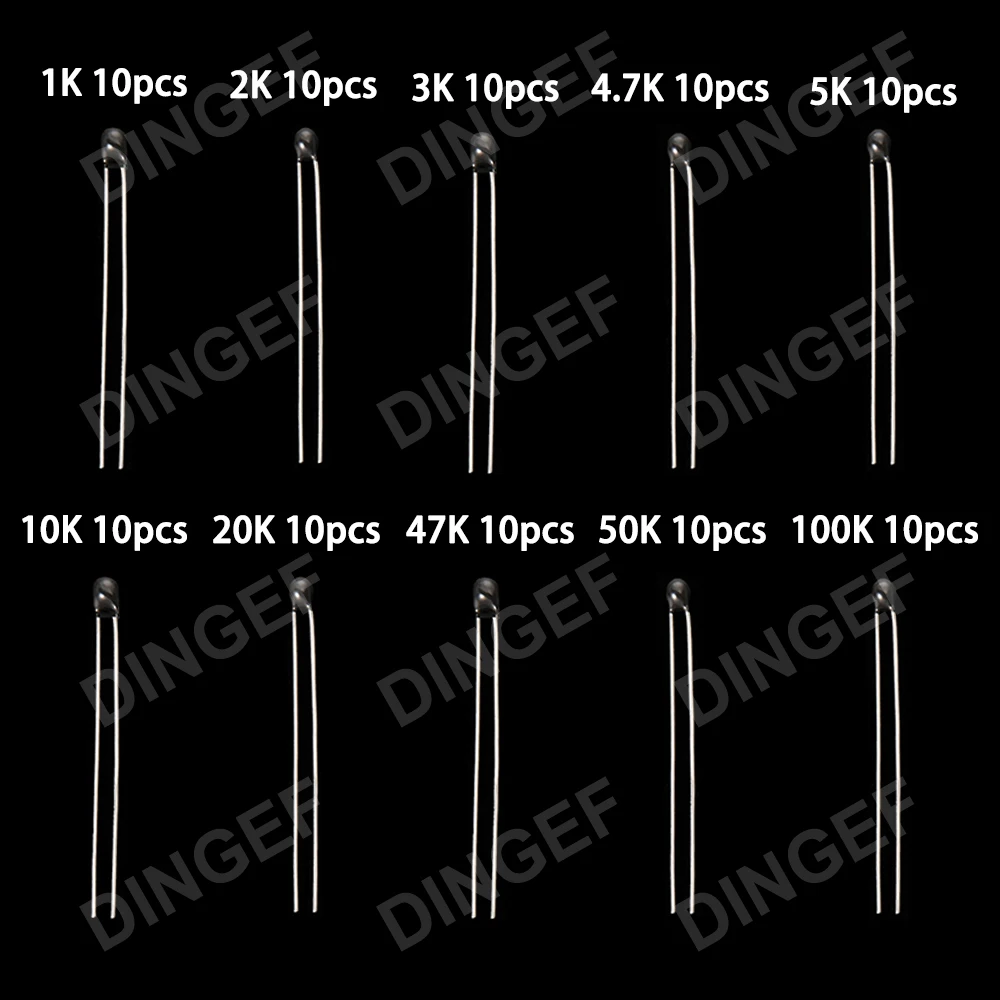 100 قطعة 10 القيم * 10 قطعة NTC الثرمستور المقاوم الحراري عدة MF52 NTC-MF52AT 1K 2K 3K 4.7K 5K 10K 20K 47K 50K 100K 5% 3950B #2