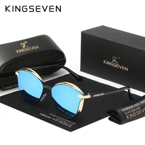 Imagen 2 del producto KINGSEVEN, gafas de sol polarizadas con forma de ojo de gato a la moda para mujer, gafas de lujo para conducir con mariposa, gafas con montura grande UV400 para hombre