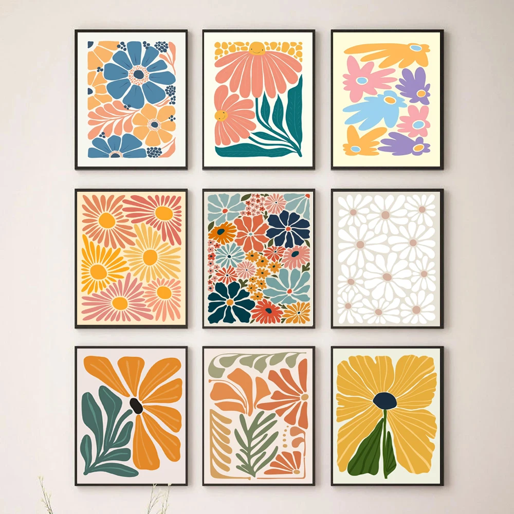 Cartoon Abstract Geometric Extrusion Deformation Flower Pattern Poster Canvas Paint Prints Art Pictures Room Home Wall Decor