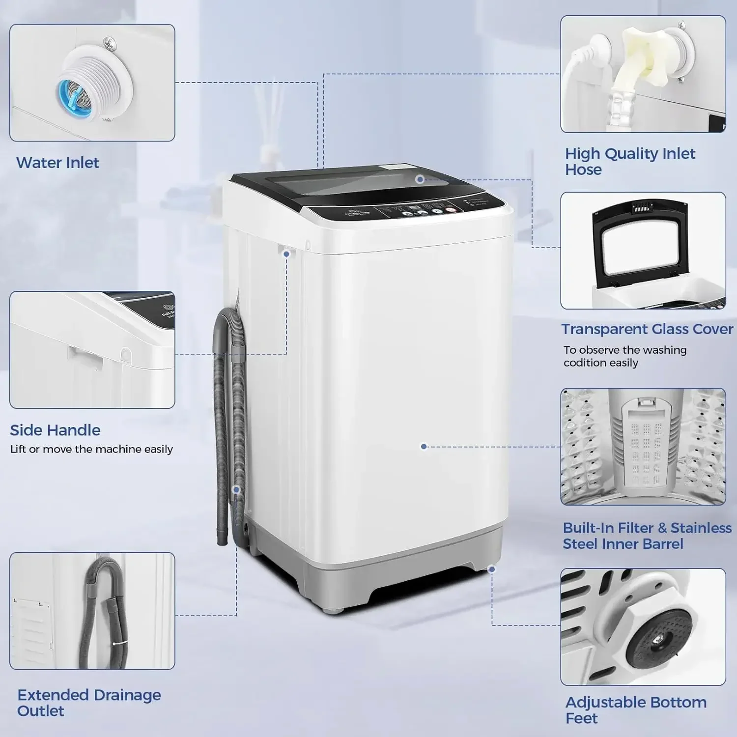 Máquina de lavar portátil Nictemaw, capacidade de 20 libras, 2,8 pés cúbicos, combinação de lavadora e secadora portátil com 10 programas e 8 níveis de água