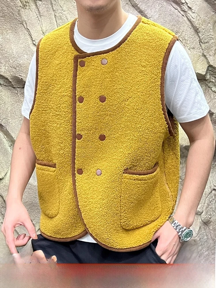 

Dopne Color Series ex Svel Double-Row Button Warm Vest Jaet Trendy Stand Fit round Ne Casual Outerwear