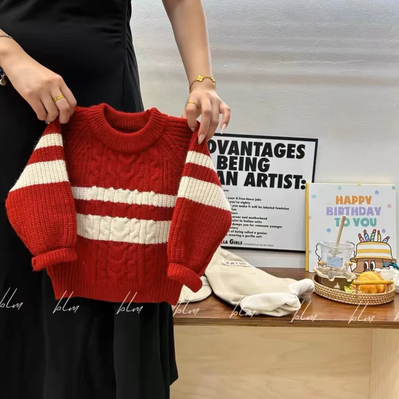 

Boys and Girls Sweater Autumn Winter Knitted New Thickened Warm Knitwear Stylish Children's Baby Top