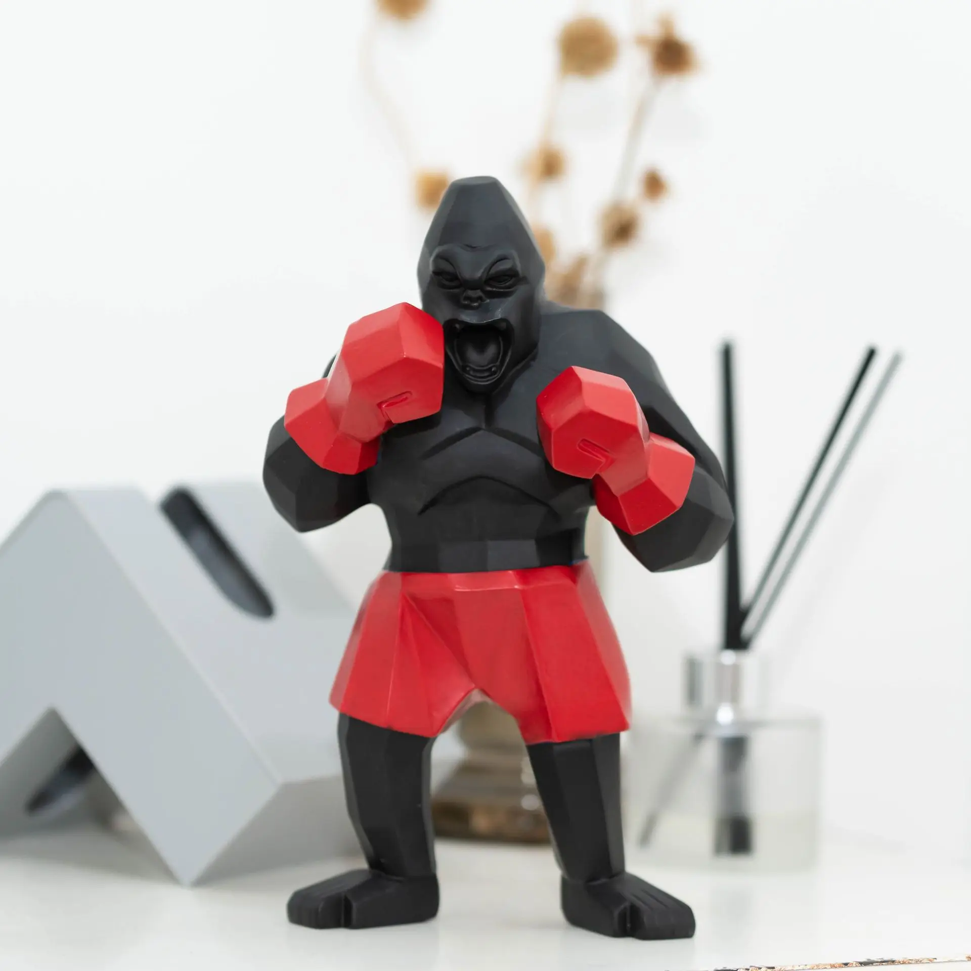 

Home Decor Boxer Kong Statue Cartoon Gorilla Sculptures and Statues Modern Geometric Ideas Boxer Gorilla Restaurant Bar Office