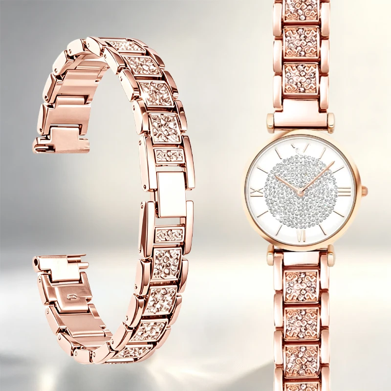 Women Stainless Steel Inlaid Diamond Watch Strap Replacement Bracelet for Armani White Moonlight AR11767/11686 /1925 Starry Sky