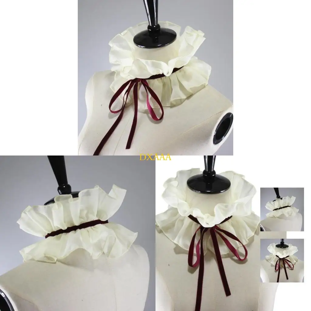 

DXAA Women Ruffle Fake Collar Lace-Up Choker Victorian Neck Ruff Clown Collar Halloween Props Costume