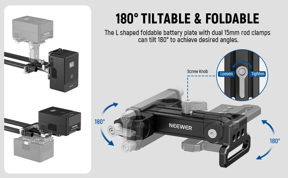 Neewer Mini V Mount Batterieplatte 180 ° Tilt faltbare L-förmige V-Lock-Batterieplatte für SmallRig Shoulder Rig Sony FXLION Nano – Detail 2