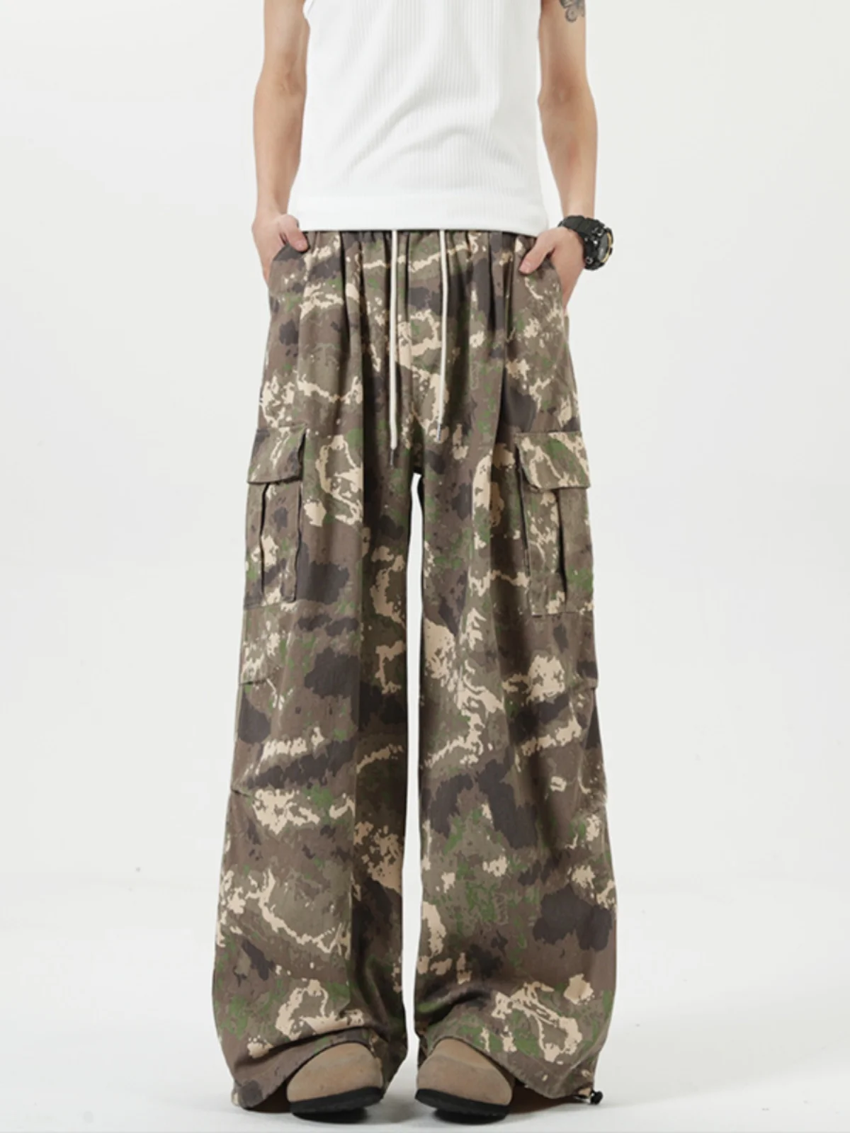 

Повседневные камуфляжные брюки для мужчин в винтажном американском стиле, свободные, широкие, весенне-осенние, в стиле хип-хоп, модные, молодежные