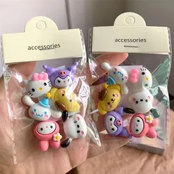 6Pcs/lots Hello Kitty Kuromi Diy 3D Mobile Phone Stickers Creative Cartoon Handmade Phone Case Resin Decorative Patches