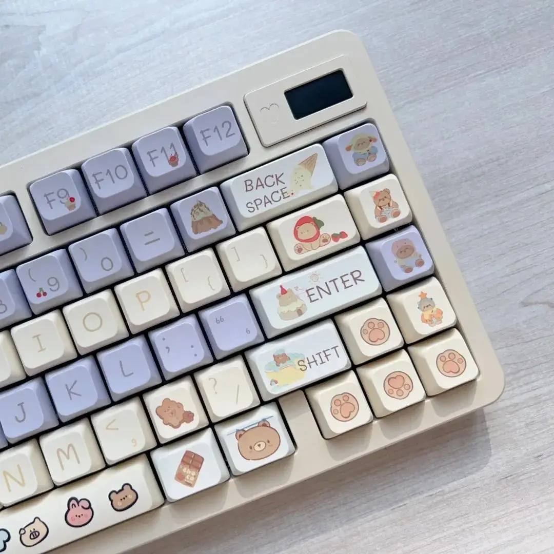 96-keycaps น่ารักสัตว์น้อยขายหมีสำหรับคีย์บอร์ดภายใต้87 Keys KTA PBT DIY แป้นพิมพ์กลไกสีม่วงสีเขียว