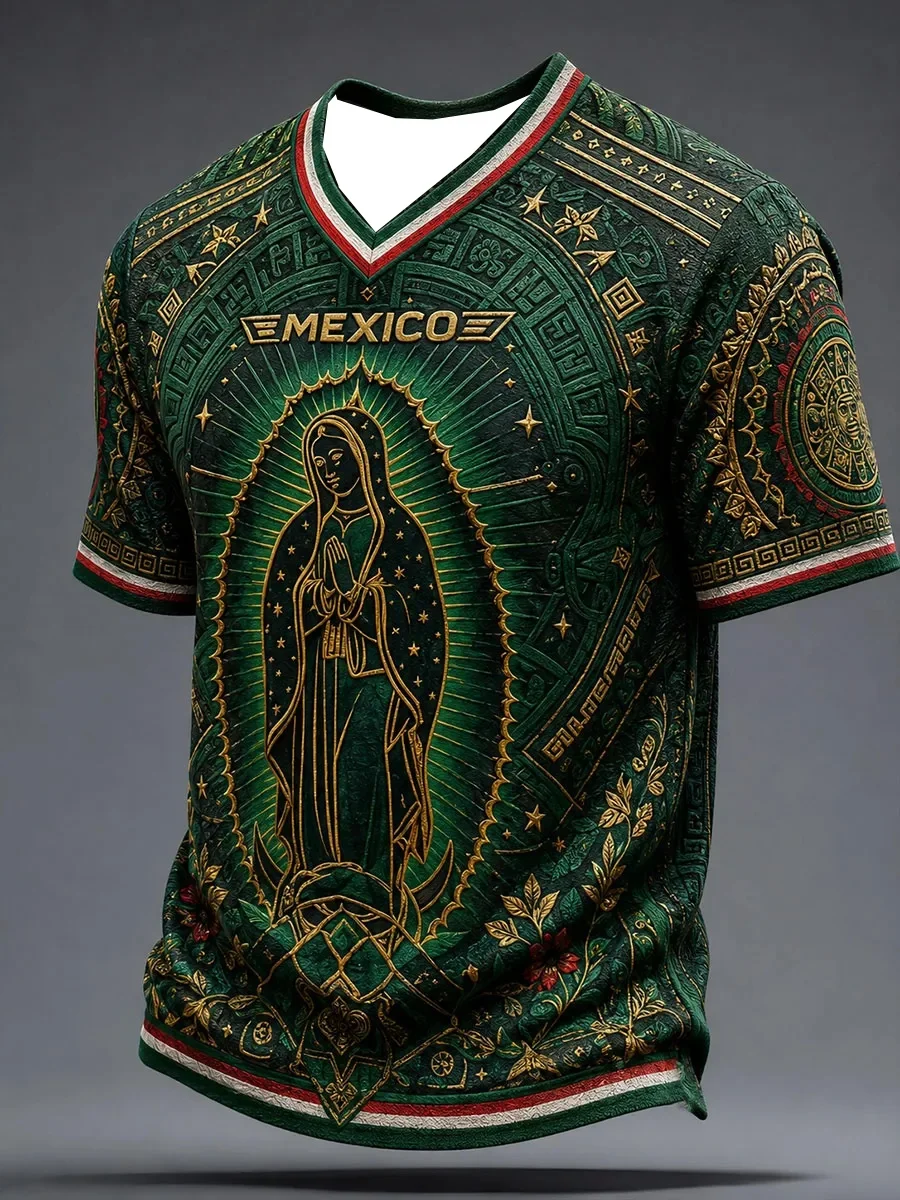2026 New Model Men's Mexican 3D Printed Football Jersey Men's and Women's Matching Short-Sleeved Tee Training Wear Sports Jacket