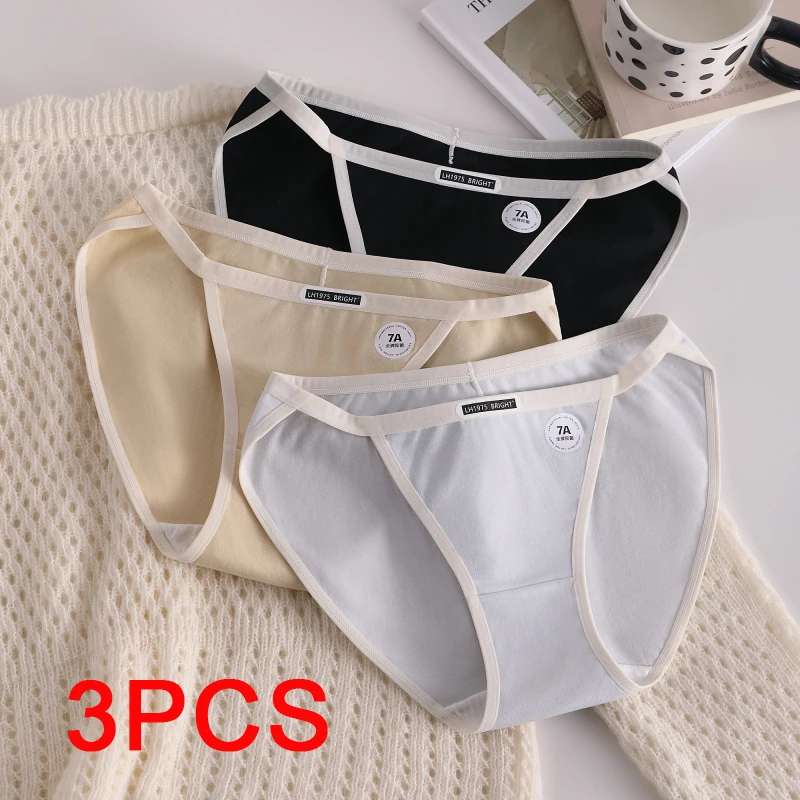 3PCS Breathable Triangular Panties Mid-rise Lingerie Fashion Underware Cotton Panties for Women Woman Briefs Underwear Female