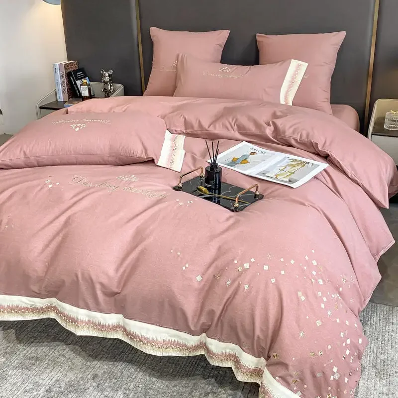 Ecological Luxury Abstract Embroidery  KingQueen Size Bedding Set Duvet/ Comforter Cover Bed Sheet Set pillowcas for bed adult