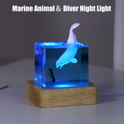 Marine Animal Shark Dolphin Whale ＆ Diver Night Light For Bedroom Home Office Desk Decoration Accessories Birthday Holiday Gifts