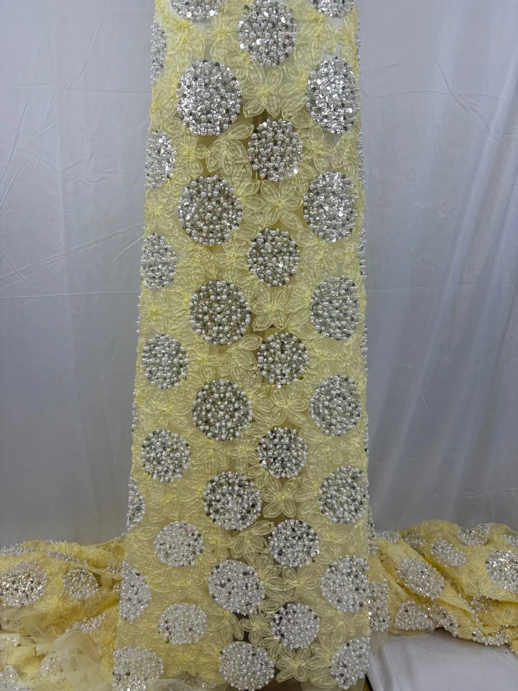 Luxury Sequins Lace Fabric High Quality French African Net Beaded Nigerian Embroidery for Wedding Party Decor