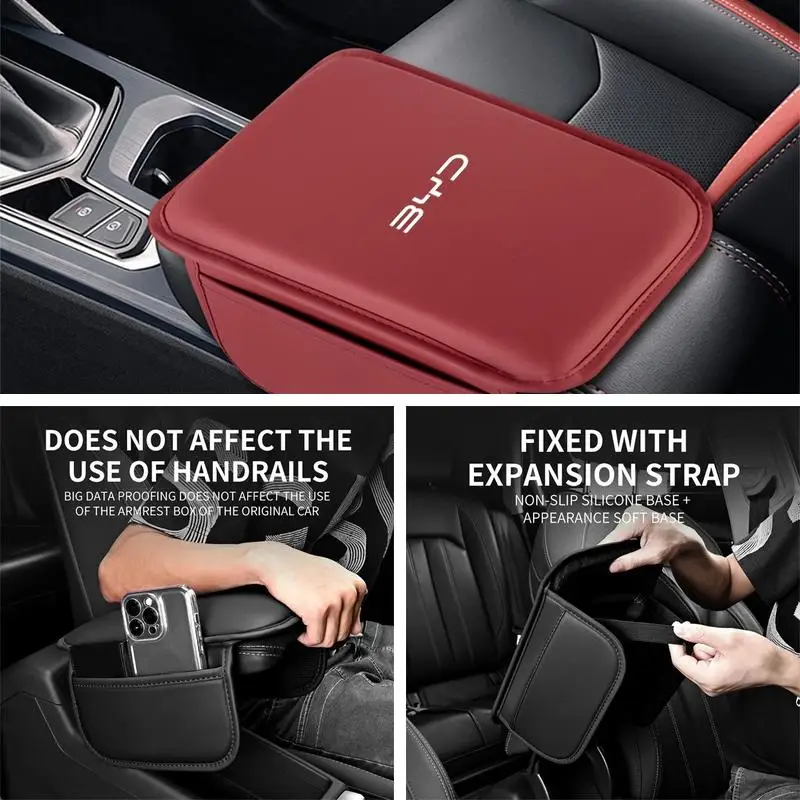 Premium Leather Car Armrest Box Cushion Pad For BYD Atto 3 Seal Dolphin Han Tang Song Yuan Central Console Interior Protector Ac