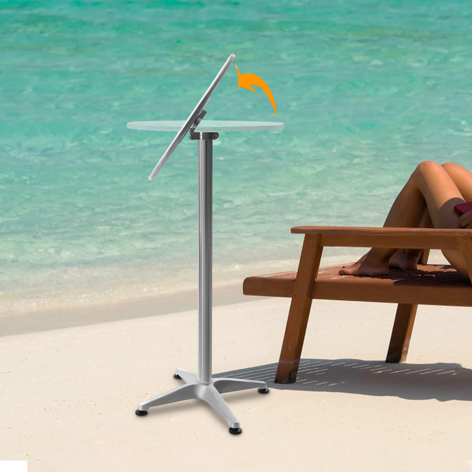 

Универсальный уличный барный стол, круглый алюминиевый всепогодный стол для патио с основанием, высокий складной обеденный стол для паба высотой для сада