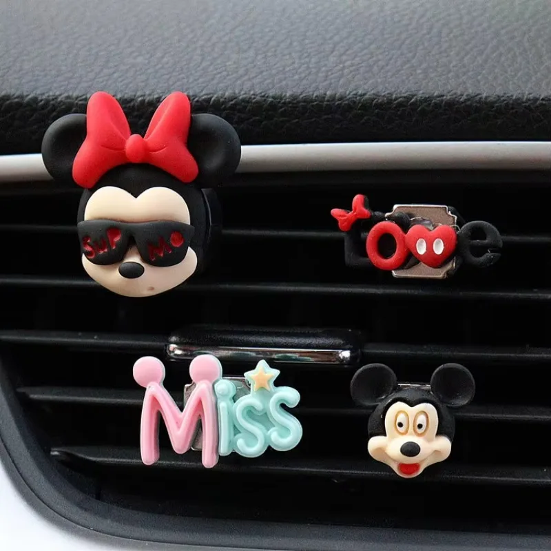 Minnie Mickey Mouse Anime Figure Car Air Outlet Vent Perfume Cartoon Ornament Winnie Bear Air Freshener Accessories Decor Toys