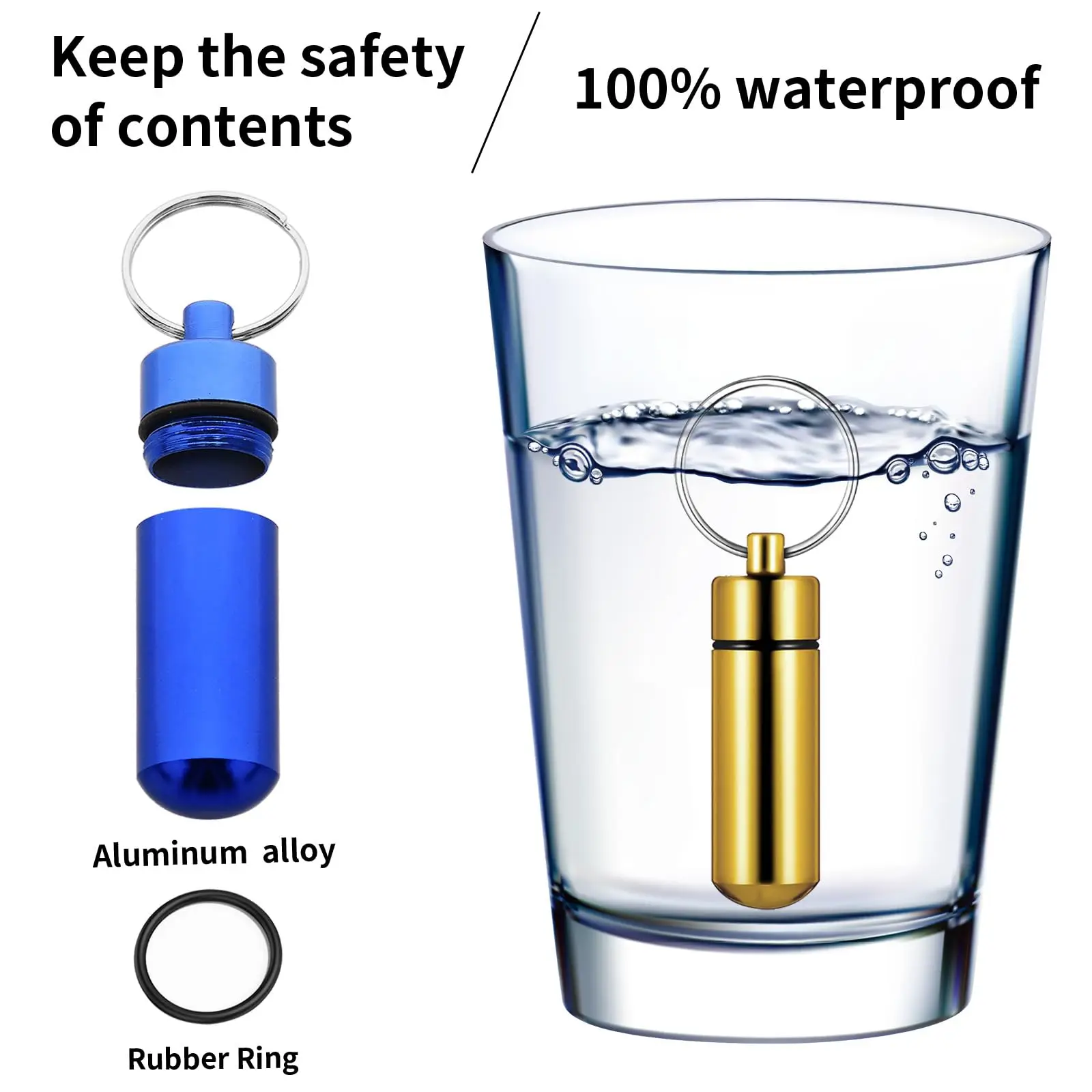 Pastillero de 9 piezas, llavero, caja de pastillas de aluminio impermeable, portabotellas, contenedor para medicamentos