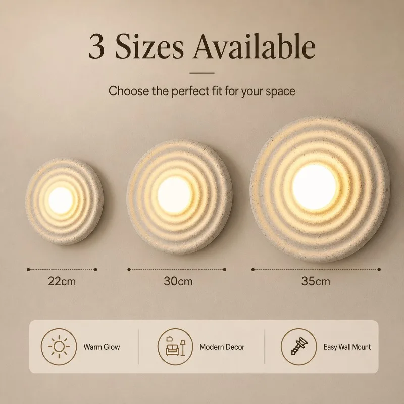 Japanese Wabi Sabi Round Resin Ripple Warm Light for Bedroom Living Room Hallway Entrance Hotel Decorative LED Wall Lamp