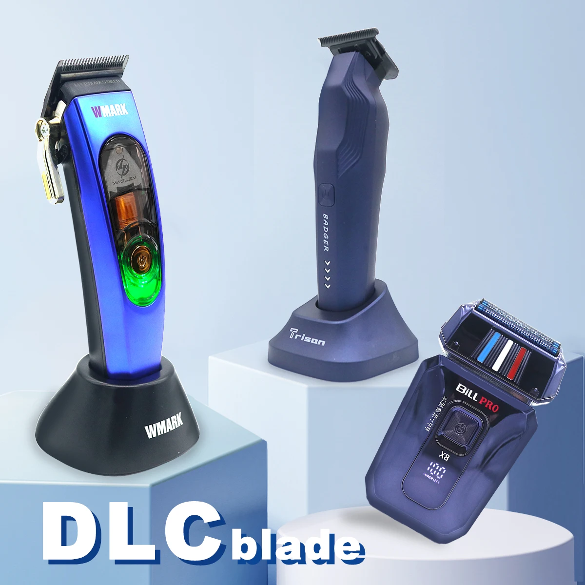 Hair Clippers Men Professional Kit DLC Blade Titanium Blue Net Double Foil 10000RPM Professional Hair Cutting Machine