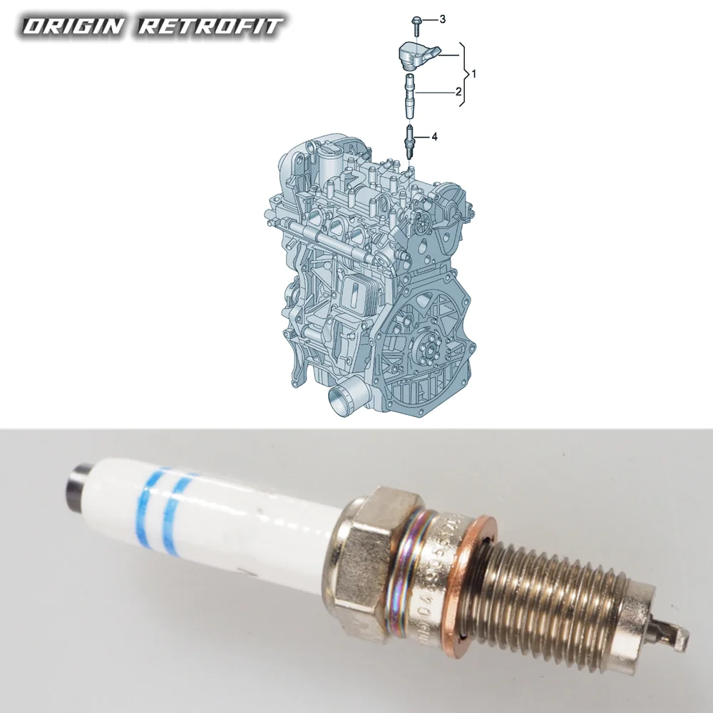 4pcs 04E 907 612 C 04E907612C  Genuine Spark Plug for Golf Passat VariantT-Corss VS5 VS7 Tiguan CC Polo Jetta Audi A1 A3 Q2 Q3