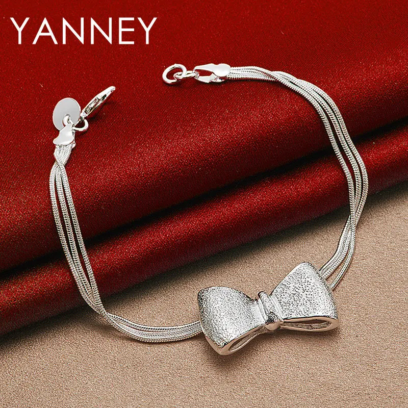 

925 Sterling Silver Women 8 Inches Charm Bow Bracelet For Wedding Fashion Jewelry Engagement Party Girls Gifts