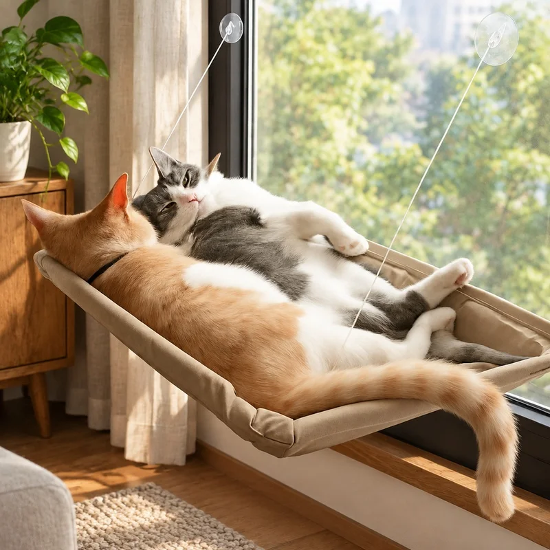 Cozy Plush Pet Bed Hammock Designed for Window Installation, Space-Efficient Resting Place for Cats