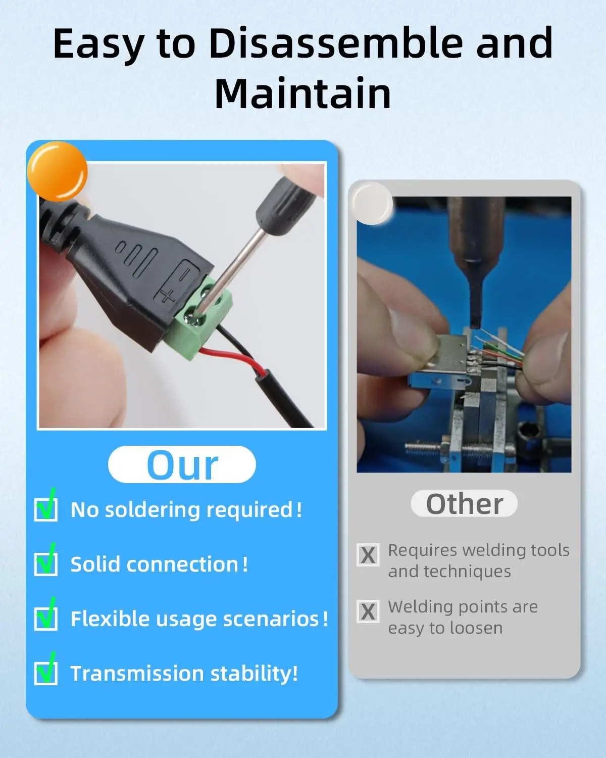 30cm/1Ft XT60 Male to 2pin Terminal Adapter Solderless XT60 Connector Cable for Portable Power Station, Drone, Solar Panel