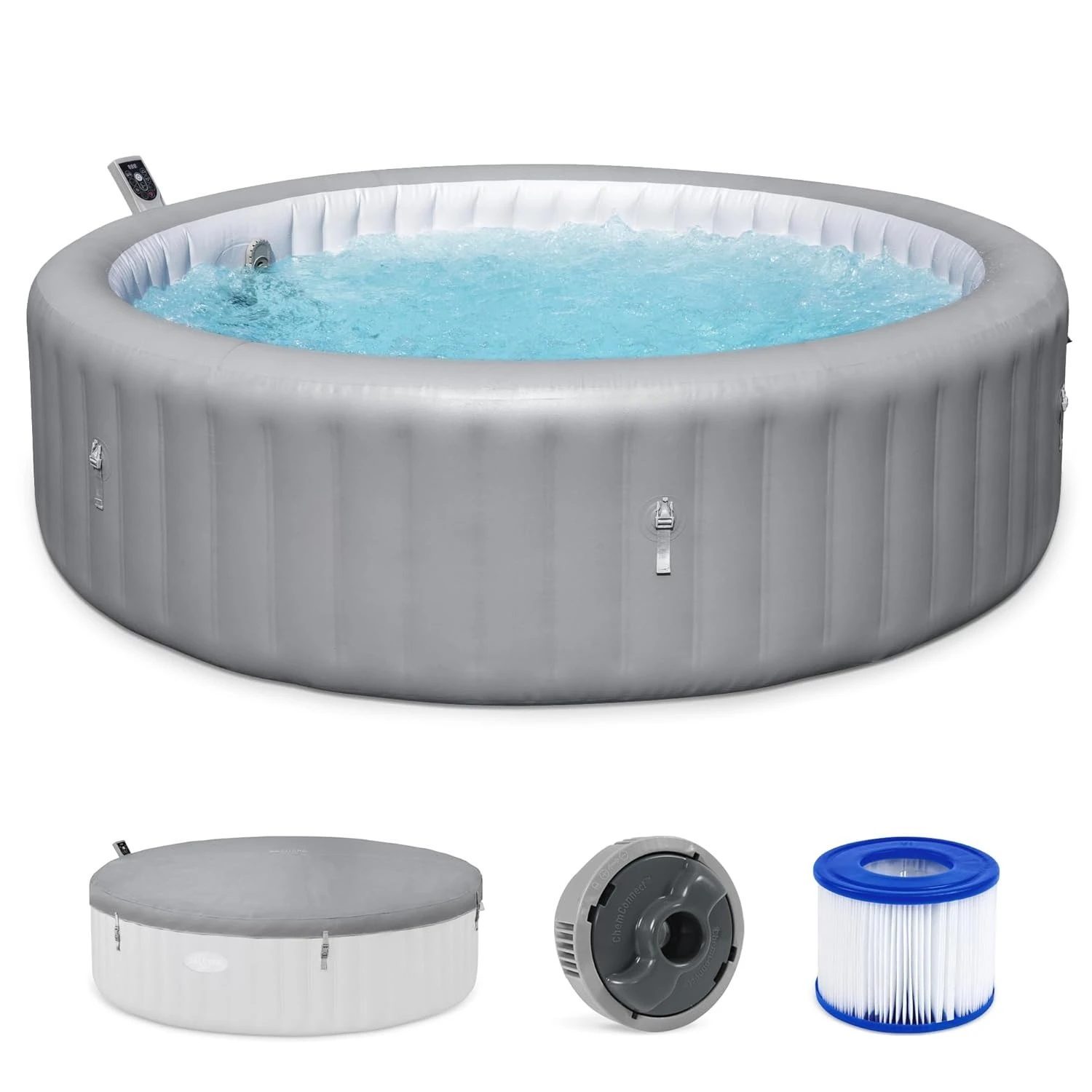 

6 to 8 Person Inflatable Hot Tub, Round Energy-Efficient Portable Outdoor Spa with 190 AirJets, 93", Customized