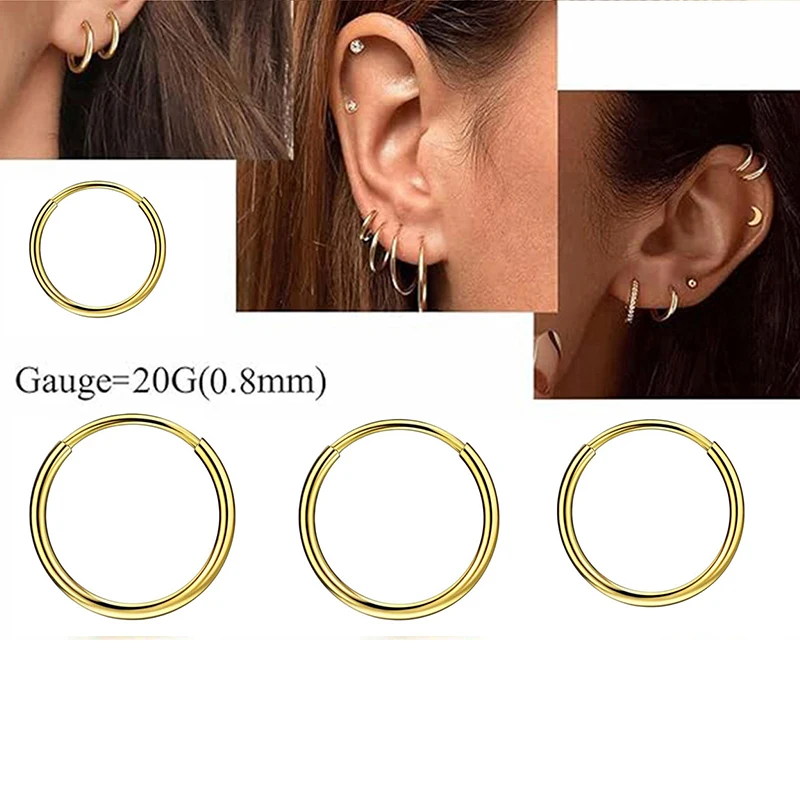 Wholesales Thin Hoop Earrings Stainless Steel Earrings Cartilage Pop Tragus Helix Stud 16G 14G 1.2mm 20G Earrings For Women