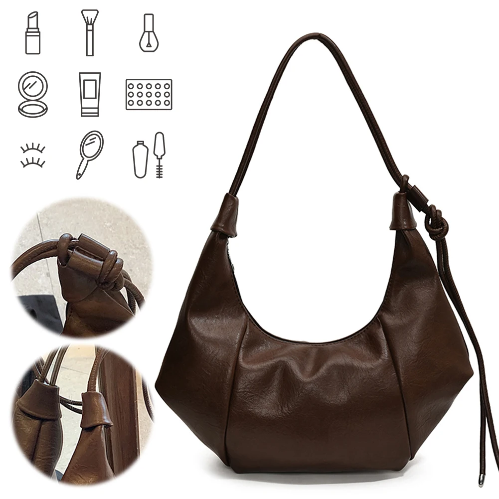 

Shoulder Bag for Women Adjustable Strap Crescent Bag PU Leather Solid Color Dumpling Bag Zipper Hobo Bag for Work Travel