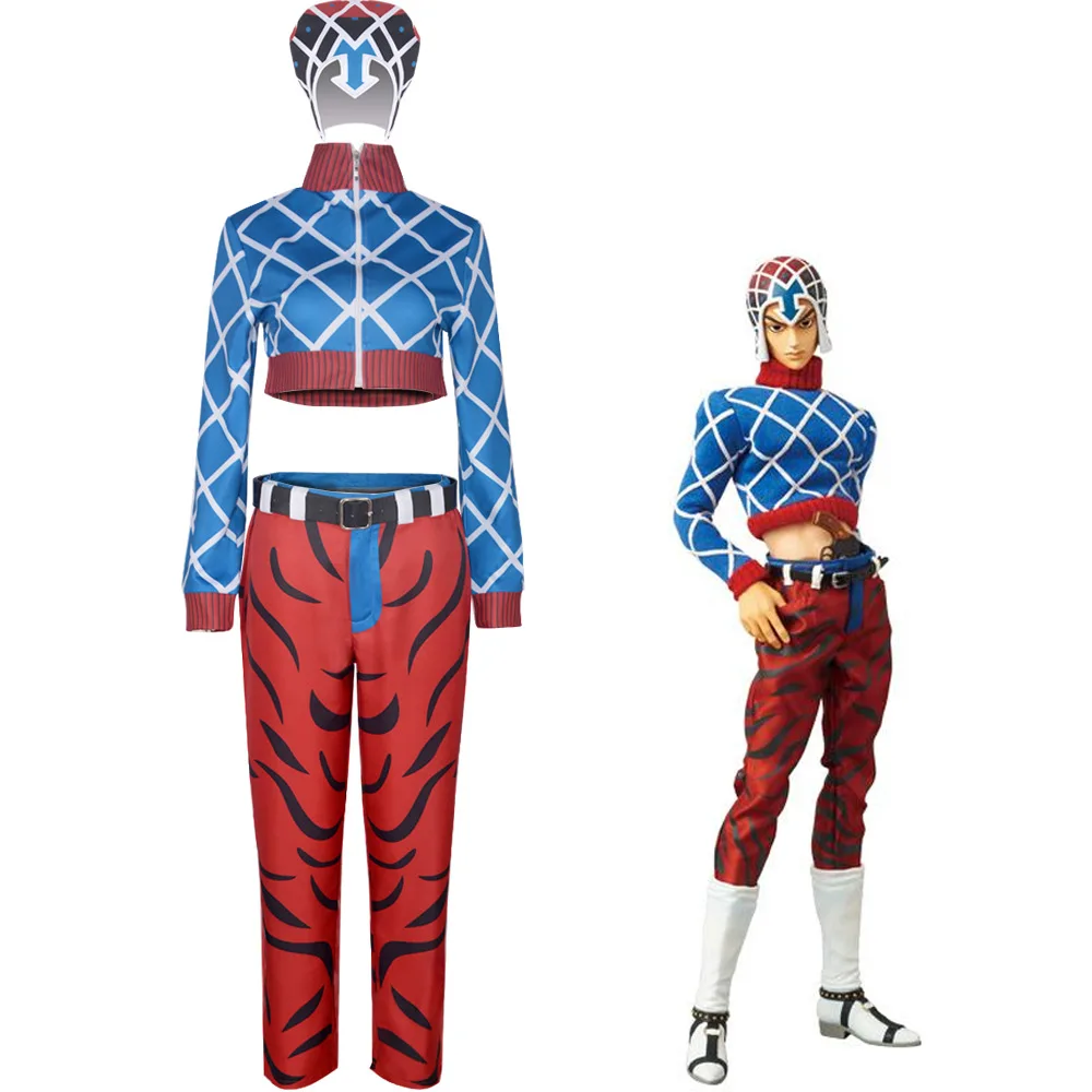 Anime JoJo's Bizarre Adventure Cosplay Guido Mista Costume Golden Wind Outfit Suit Hat Halloween Carnival Disguise Costume