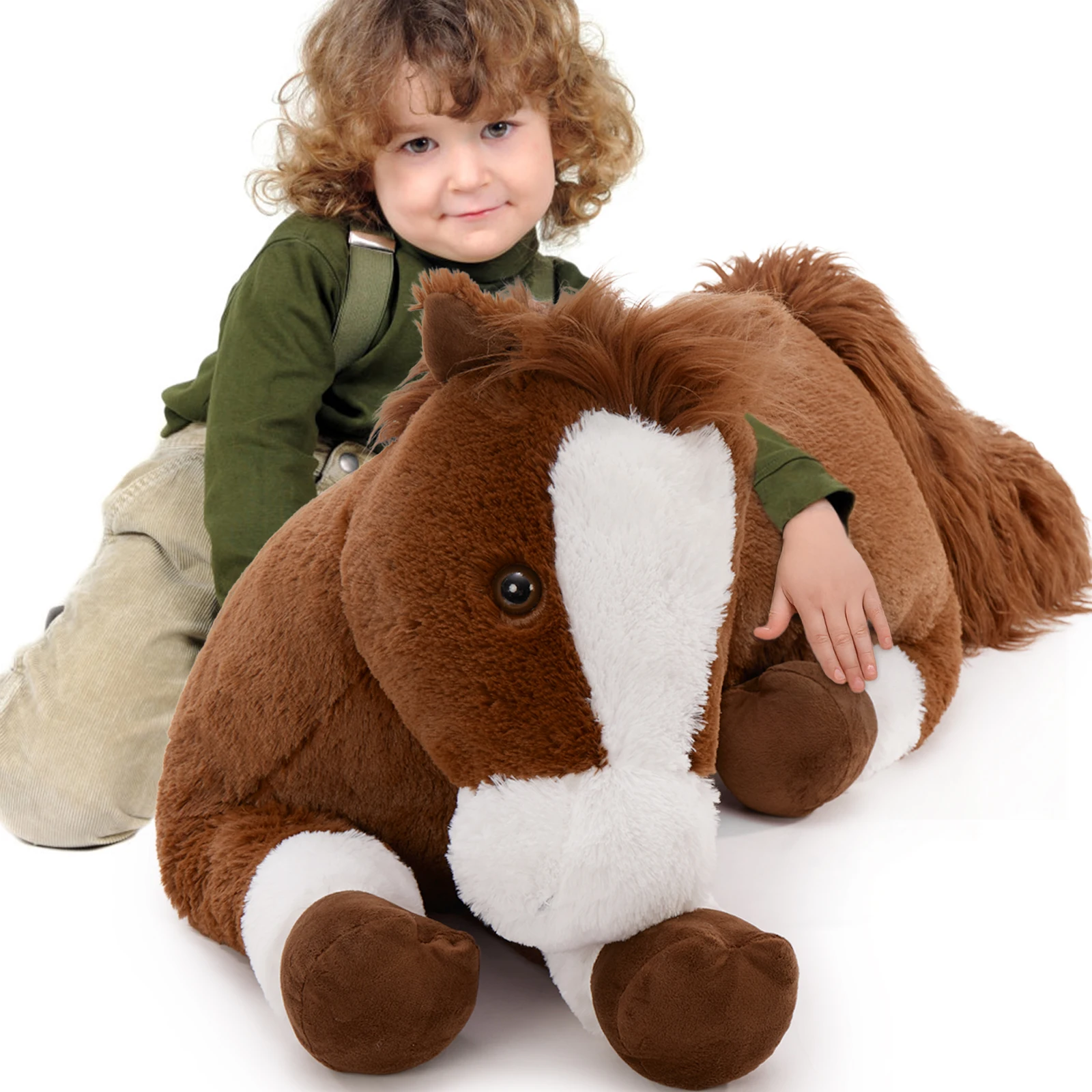 Tezituor 47 Inch Giant Realistic Horse Stuffed Animal, Hugging Soft 4ft Stuffed Pony Plush Pillow, Large Stuffed Horse Plush
