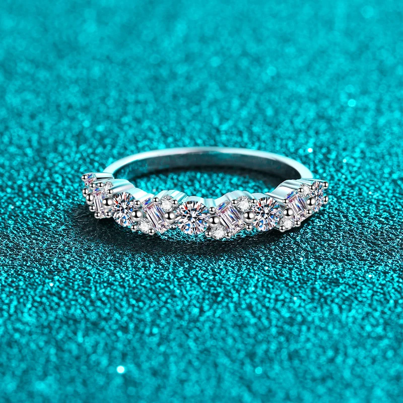 Moissanite Ring  S925 Sterling Silver Moissanite Band, Cool-Tone Style for Women