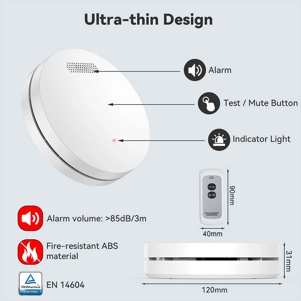 Imagem -04 - sem Fio Interconectado Detector de Fumaça Controle Remoto Conectar Sensor Alarme de Som de Incêndio Multi Dispositivo Built-in 10 Anos Bateria 433mhz