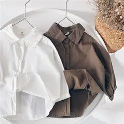 Chemise pour enfants, nouvelle collection printemps et automne, en coton, couleur unie, édition coréenne, manteau, mode bébé