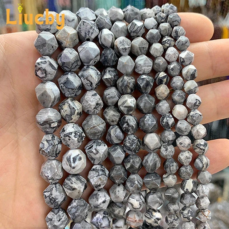 

Natural Stone Faceted Map Jaspers diamond Handmade Beads DIY retro Bracelets Accessories For Jewelry Making 15" Strand 6/8/10MM