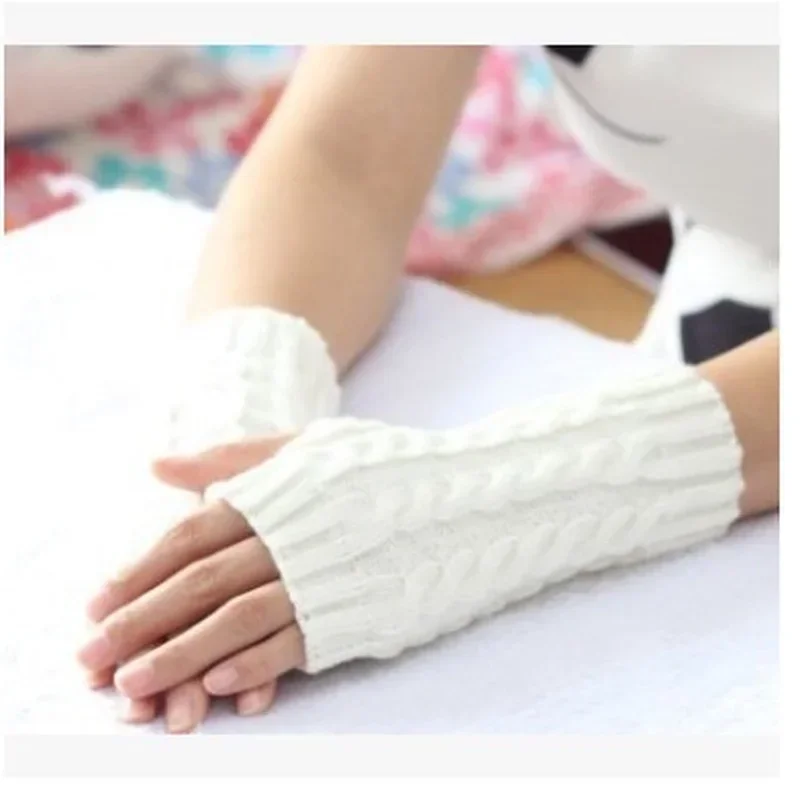 1 Pair Arm Sleeve Women Arm Warmers Knitted Woolen Arm Sleeve Fine Long Knitted Fingerless Gloves Acrylic for Autumn Winter