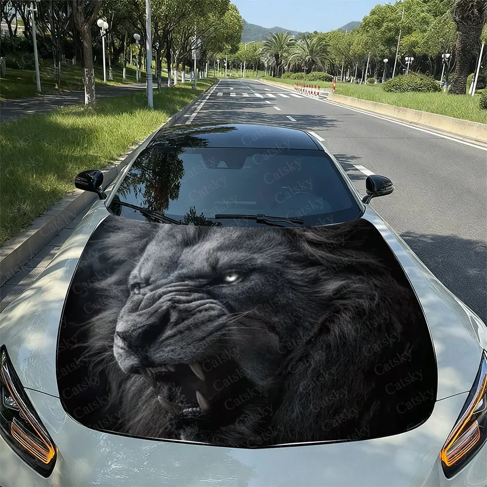 

Fierce Lion Car Engine Hood Sticker-Durable PVC Waterproof Self-adhesive Vinyl Sticker, Easy To Install Protective Cover, Suitab