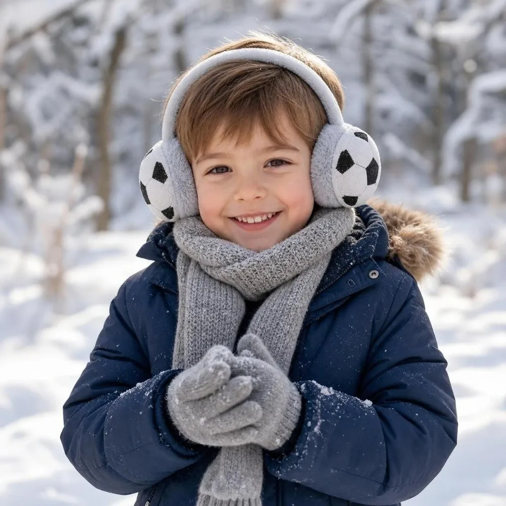 Fashion Thickened Football Kids Earmuffs Keep Warm Anti-Freeze Winter Ear Warmer Soft Cold-proof Ear Protection Earmuff Children