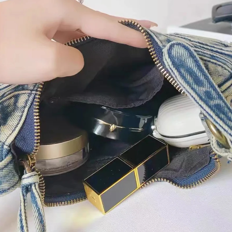 England Style Denim Bags For Womens Luxury Designer Handbag Purse 2024 New In Vintage Distressed Craftsmanship Splicing Shoulder