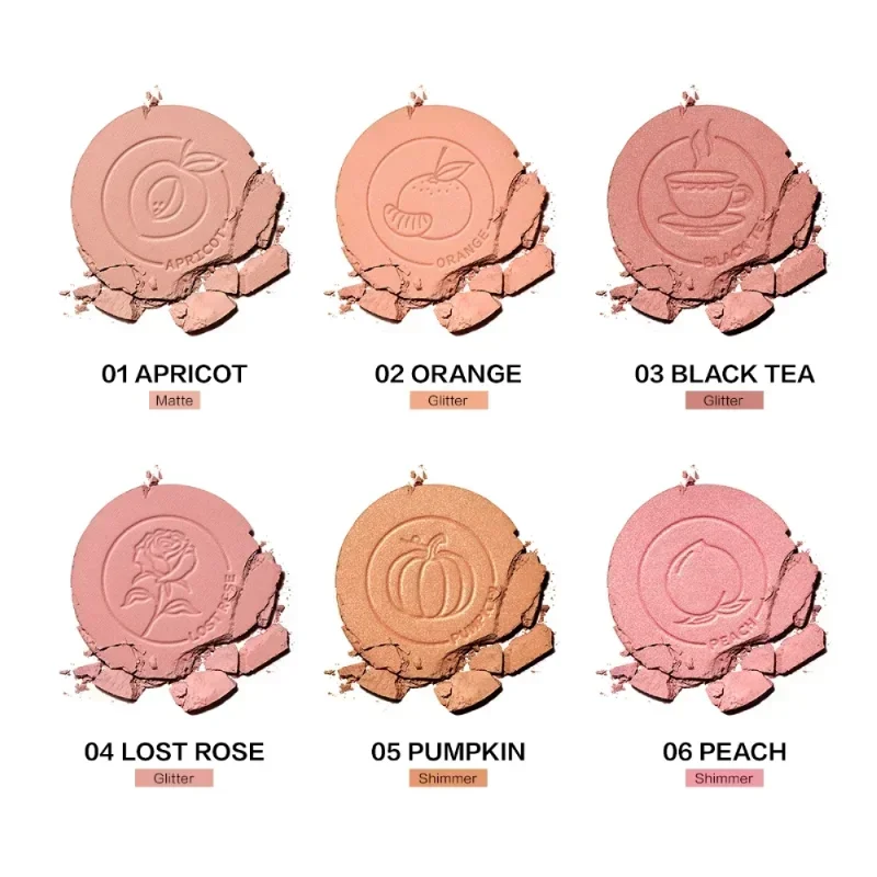 CARSLAN 6 Kolorów Olśniewająca Paleta Róż Nude Matowy Brokatowy Brokat Naturalny Rozświetlający Róż do Policzków Makijaż Kosmetyk