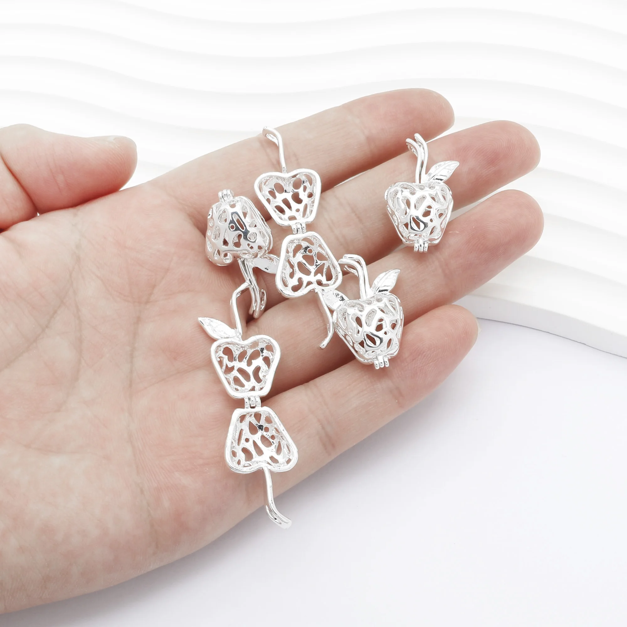 

10pcs Cute Apple Pearl Cage Locket Pendants Aromatherapy Essential Oil Diffuser Necklace Locket For DIY Jewelry