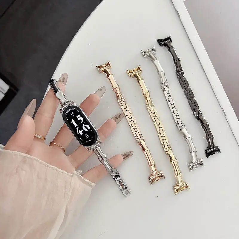 

Elegant Metal Watch Bands for Xiaomi Mi Band 10 9 8 Wristband Bamboo Style Stylish Stainless Steel Strap for Mi Band 8 9Pro