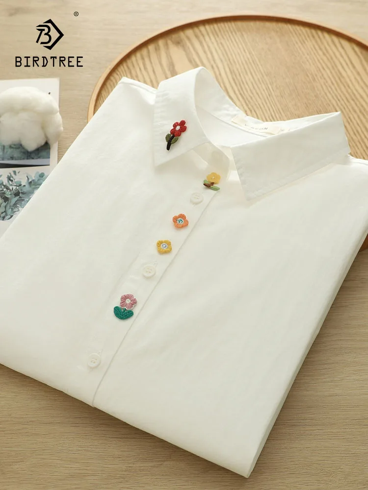 

Новая осенняя хлопковая рубашка с длинными рукавами 2025, женская свободная блузка с отложным воротником и цветочной вышивкой, уменьшающая возраст Mori Girl T5O459CC